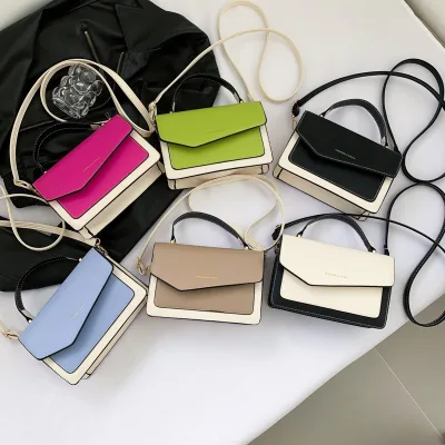 New Vintage Color-block Casual Korean-style Minimalist Textured Shoulder Crossbody Bag