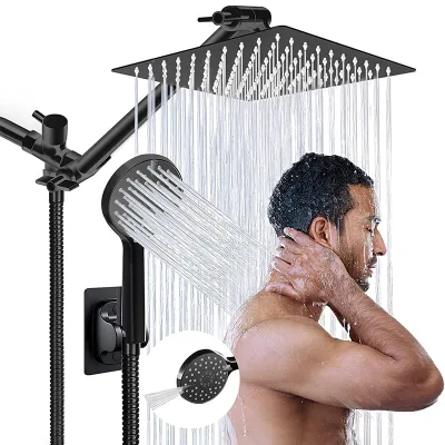 High Pressure Rain Shower Head Combo with Adjustable Extension Arm and 5 Settings Handheld Powerful Shower Spray with Long Hose