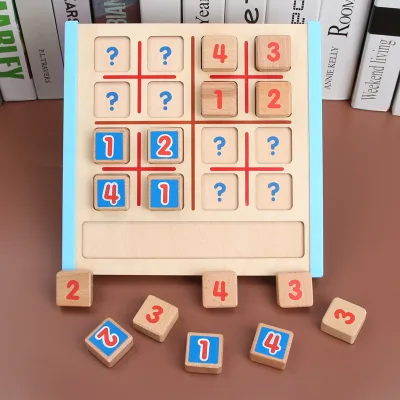 Kids Wooden Sudoku Game Board, Number Reasoning Logic Puzzle, Montessori Brain Training Educational Toy for Children Age 3+