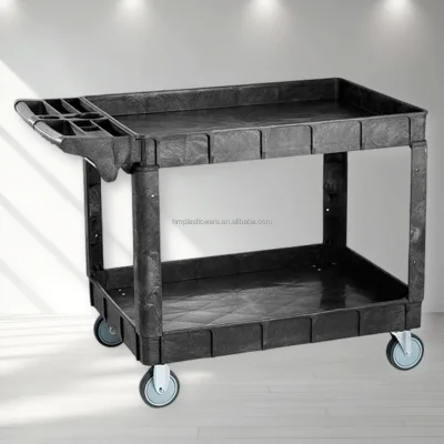 Factory Sale Two Shelf Plastic Service Cart Heavy Duty Utility Cart With Ergonomic Handle