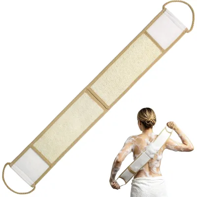 CF 84cm Back Brush Body Exfoliating Bath Belt Cotton Cloth Hand Loops Storage Band Foldable Double Natural Loofah Back Scrubber