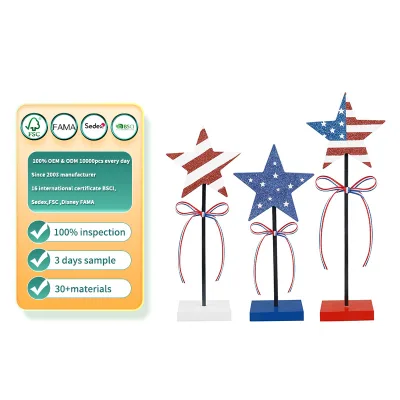 Tiered Tray Decor Wooden Star Set, Tabletop Home Decor, Red White and Blue Decorations for Home