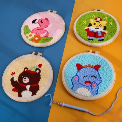 For Cross-Border Thick Polyester Yarn Russian Needle Punch DIY Craft Material Kit Oil Painting Style Beginner's Kit