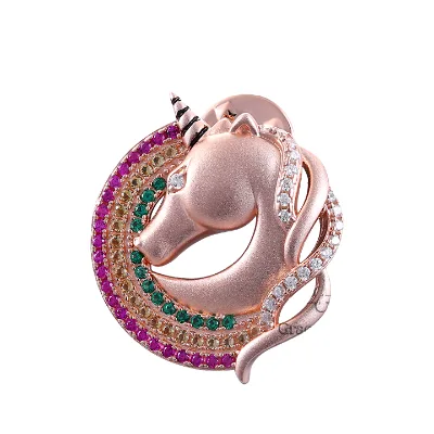 AB14318A Grace Unicorn Colorful 925 Silver Luxury Designer Brooch for Women