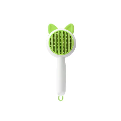 New PP Cat-Ear Self-Cleaning Pet Comb Massage Deshedding Gadget; One-Button Shed Removal; Pet Pin Brush Cleaning Tool