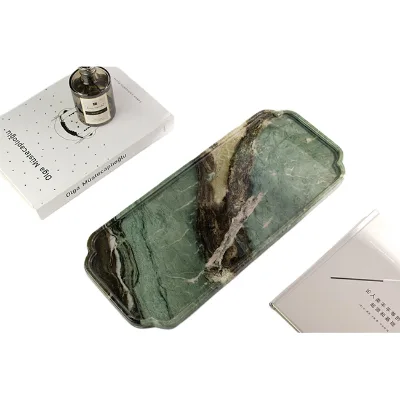 Natural Stone Marble Decoration Serving Cake Tray Custom Dessert Holder Green Marble Homeware Ring Display Trinket Tray