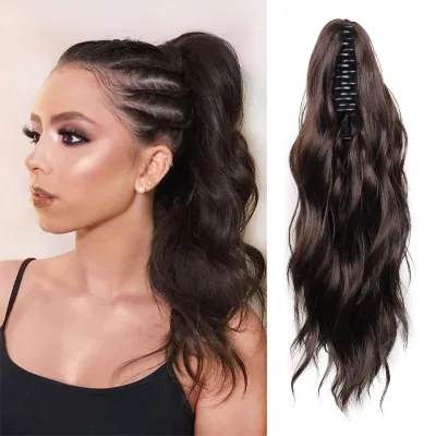 Women's Natural Wavy Non-flame High Temperature Fiber Synthetic Clip-in Ponytail Hair Extensions Short Claw Clip Single Weft