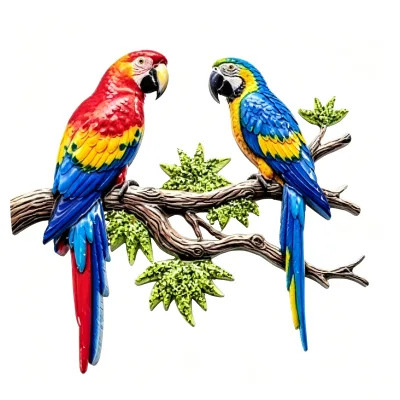 Wholesale 3D Embossed Resin Macaw Parrot Fridge Magnet, Tropical Rainforest Bird Pattern Tourist Souvenir Home Decor Gift