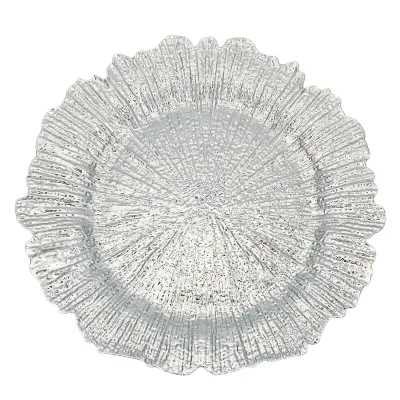 Factory Wholesale Plastic Charger Plate Round Sliver Transparent Fine Beads Under Base Plate