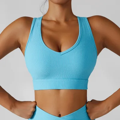 GC Custom Yoga Bra Quick -drying Vest V -neck Running Fitness Top Yoga Clothing for Women Nylon Summer Earthquake Gathers