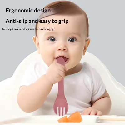 Factory-direct In-stock Baby Silica Gel Spoon Fork Set Complementary Feeding Utensilsfood-grade Silica Gel Infant Feeding for