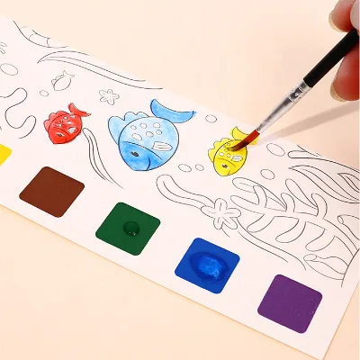 Custom Pocket Watercolor Painting Bookmarks Book 20 Pages Portable Water Painting Pattern Book with Art Brush