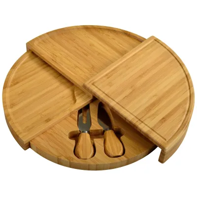 Patented Bamboo Cheese Board/Charcuterie Serving Platter Quality Checked Compact Wedge Design 13\" Diameter Cheese Tools Product