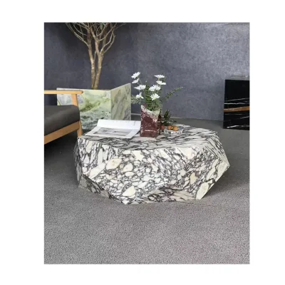 Natural Black White Marble Luxury Stone Hexagonal Diamond Coffee Table Living Room Decorative Marble Coffee Table