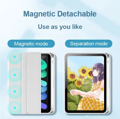Wholesale 8.3 Inch 2-in-1 Ghost Shield for iPad Mini 6 7 Magnetic Detachable Folio Crystal Clear Back Case