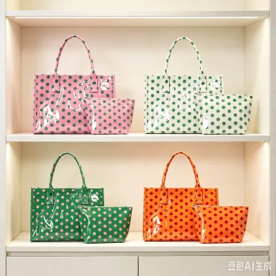 Polka Dot PVC Tote Bag Set Women Fashion Shoulder Handbag Cosmetic Pouch Makeup Bag Set Waterproof Glossy Ladies Handbags