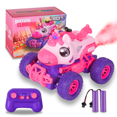 2.4Ghz Unicornio 4-Channel App-Controlled Remote Control Car Smoke Effects LED Lights for Design 30m Range-Pink Monster Truck