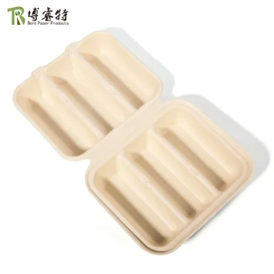 No PFAS FREE Biodegradable Sugarcane Taco Box 3-Compartment Compostable Fiber Bagasse Clamshell Taco Container