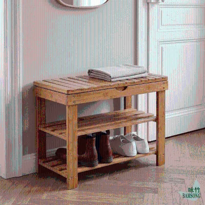 Natural Carbonized Bamboo Shoe Bench Flip Top Hidden Storage 2 Tier Ventilated Shoe Rack Entryway Bathroom Freestanding Stool