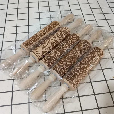 Factory Christmas Kitchen Baking Embossed 35cm Mini Rolling Pin Logo Rolling Pin Wood Beech Rolling Pin