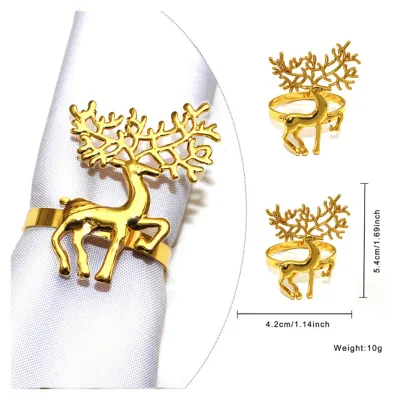 Christmas Napkin Rings With Snowflake Reindeer Snowman Design for Holiday Party Xmas Napkin Holder Rings Metal Serviette Rings