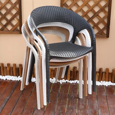 Outdoor Balcony Natural Rattan Dining Chair Stool Leisure Garden Rattan Chair Milk Tea Shop Single Backrest Chair