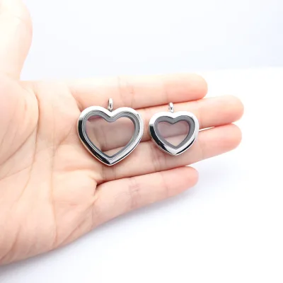 Stainless Steel Openable Heart Glass Locket Photo Holder Picture Frame Pendant Waterproof Memory Locket for Charms DIY Jewelry