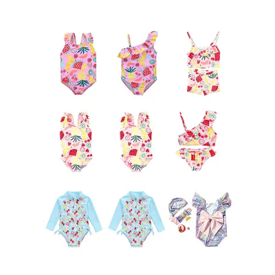 New Girls' Swimsuit Fruit Swimsuit Little Child Hot Spring Onesie 1-8 Years Old Baby Swimsuit Custom Kids Swimwear AD