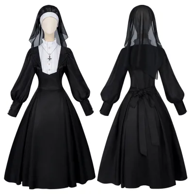 Halloween Nun Costume for Women Scary Sister Dress Outfit Adult Easter Priest Robe Virgin Mary Cosplay Costume