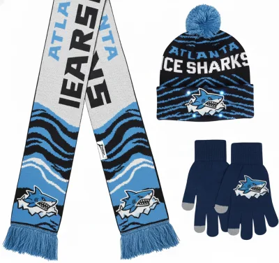 Winter Warm 3 Pieces Set Custom Jacquard Graphics logo Letters Design Luxury Football Knitted Gloves Beanie and Scarf Set