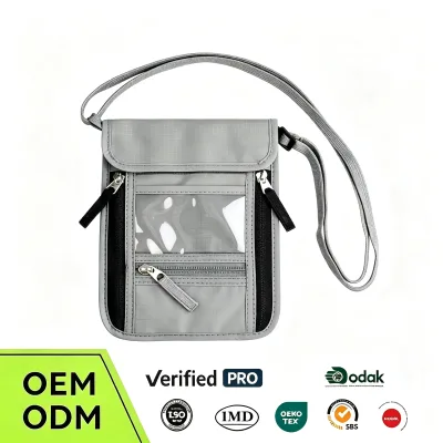 OEM Travel Neck Pouch Crossbody Passport Wallet Nylon Anti-Theft Document Organizer Bag with Clear View Window Travel Documents