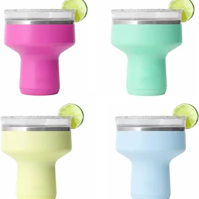 304 Stainless Steel Thickened Portable Vacuum Insulated American Style Margarita Wine Glass Double Drinking Straw Cup Cocktail