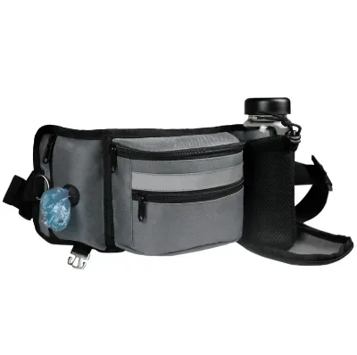 Dog Treat Pouch with Hidden Water Bottle Holder Poop Bag Dispenser Training Waist Belt Fanny Pack for Dog Walking