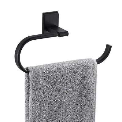 Modern Stainless Steel Black Towel Hanger Wall Mount No Drilling Eco-Friendly Bathroom Towel Ring Tower Holder