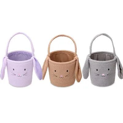 Wholesale Environmentally Friendly Safe Teddy Velvet Fabric Easter Decor Bunny Storage Basket for Baby's Toys and Gifts
