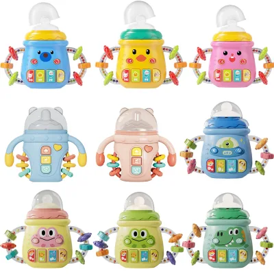 Multifunctional Baby Musical Light-up Plastic Bottle Toy 0-18M Early Education Brain Training Chewable Rattle Grasping Training