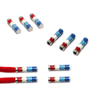 OEM ODM Wholesale Engraved Round Metal Aglets Four-Color Striped Drawstring Cord Ends Tip for Clothing Bags Sneakers