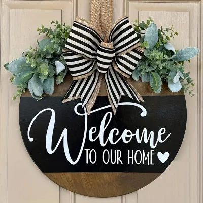 Welcome Sign Black Heart Sign House Decor Doorplate Fine Pendants to Our Home