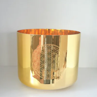 24K Gold Crystal Quartz Singing Bowls with Pattern of Flower Design