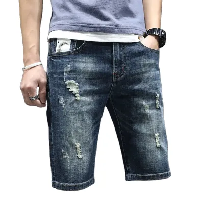 High Quality Ripped Dark Blue Denim Shorts Jean Slim