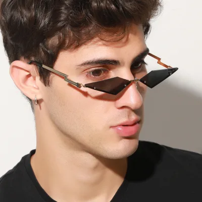 2022 New Arrival Stylish Fashion Bulk Rimless Small Rhombus Metal Frame UV400 TAC Lenses Sunglasses for Women Men