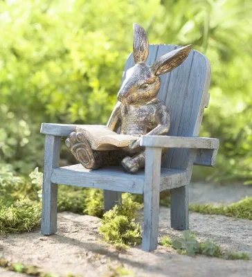 Polyresin/Resin Reading Rabbit Outdooor Yard and Garden Resin Animal Statue  Garden Statue