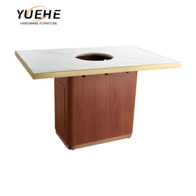 Commercial Hotel Stainless Steel Smokeless Hot Pot Dining Table Restaurant Furniture for Villa Use Metal Material