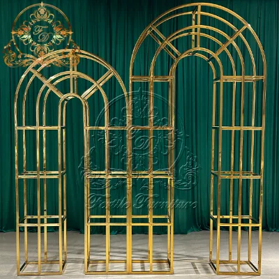 Wedding Background Frame Stage Background Gold Metal Wedding Arch Shiny Gold Backdrop Artificial Flower Metal Wedding Arch