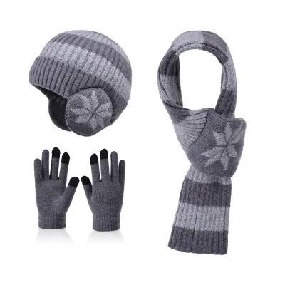 Kids' Winter Knit Hat Gloves Scarf Set - Soft Ear Flap Beanie, Warm & Windproof for Boys & Girls