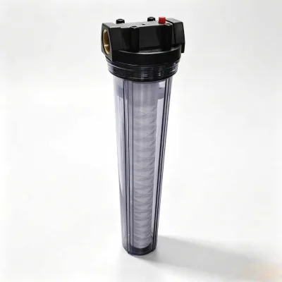 20 Inch Transparent Water Filter Housing Black Top Brass Port Pressure Release Valve Whole House Pre Filter Bottle