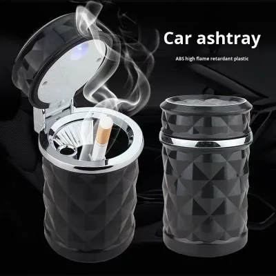 In Stock Plastic Car Ashtray with Light and Air Outlet Diamond Cut Design 11x7.5cm