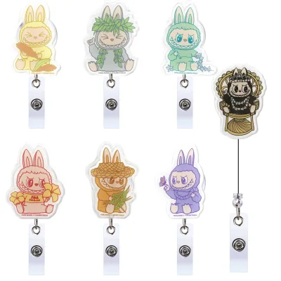 Customization Accepted Rotatable Back Clip Labubu Theme Badge Reel Easy-to-pull Buckle for ID Badge Clip