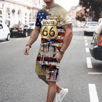 New Style Polyester Short and Shirt Set Men Two Piece Pants Set T-shirts Men