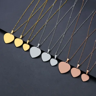 Mother's Day Gifts Personalized Custom Necklace Stainless Steel Engravable Pendant Heart Necklace
